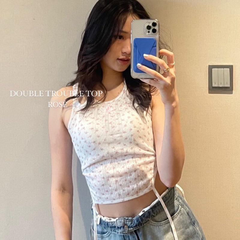 ❌ขายแล้วค่ะ❌ quera.brand รุ่น double trouble top สี rose