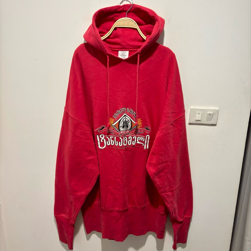 VETEMENTS Oversized Embroidered Fleece-Back Cotton-Jersey Hoodie Red Large Authentic 100%