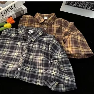 ONE-WE เสื้อเชิ้ตแขนสั้นลําลอง ทรงหลวม ลายสก๊อต แฟชั่นฤดูร้อน สไตล์ฮ่องกง สําหรับผู้ชาย