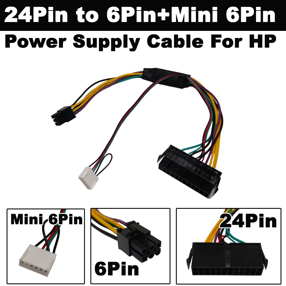 Power Supply Cable ATX 24Pin to 6Pin + Mini 6Pin Connector (V1) for HP Elite 8100 8200 8300 800G1 60