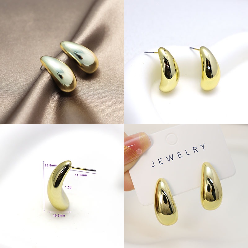 Hot ต่างหูทอง earring ตุ้มหูห่วง รูปร่างหยดน้ำ ต่างหูห่วง หรูหรา jewelry accessories เครื่องประดับแฟชั่น  92.5%เข็มเงิน - รูปที่ 4