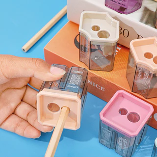 กบเหลาดินสอ 2 ช่อง สลักชื่อฟรี รูปทรงสี่เหลี่ยม หกเหลี่ยม น่ารักๆ color pencil sharpener