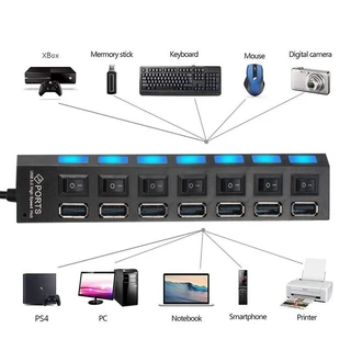 ตัวเพิ่มช่องUSB 2.0 HUB Combo Splitter 4 / 7 Port USB Switch High Speed ON / OFF Mini 2 In 1 ตัวอ่านข้อมูล