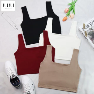 JUBUFASHION เสื้อครอปสาวอวบ คอเหลี่ยม สายกว้าง ไม่มีฟองน้ำ ผ้าเรย่อน อก35-50นิ้ว ส่งด่วน #479