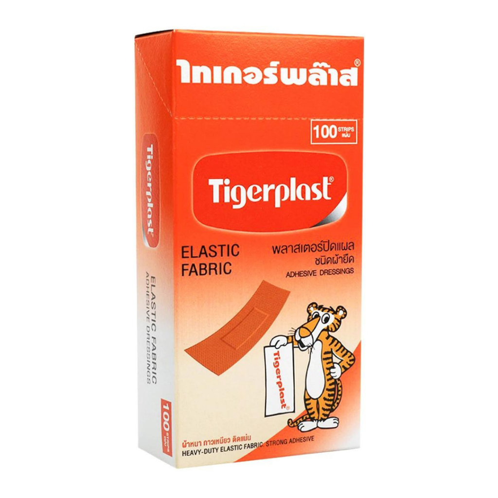 ไทเกอร์พล๊าส พลาสเตอร์ปิดแผล ชนิดผ้ายืด กล่อง 100 แผ่น Tigerplast Elastic Fabric 100 Strips