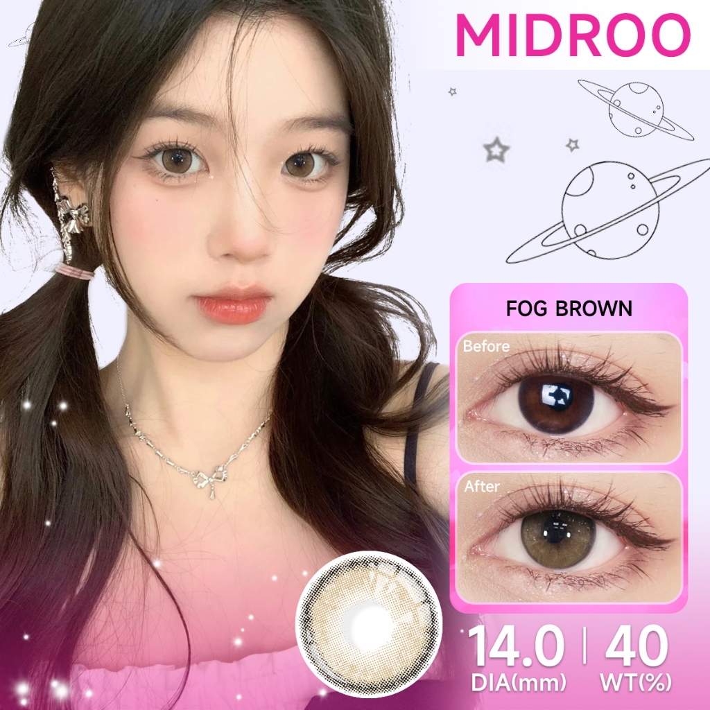 Midroo[COD] คอนแทคเลนส์สี [0.00~6.00] Fog Brown ขนาดมินิ 14.0/14.5mm-1 ค