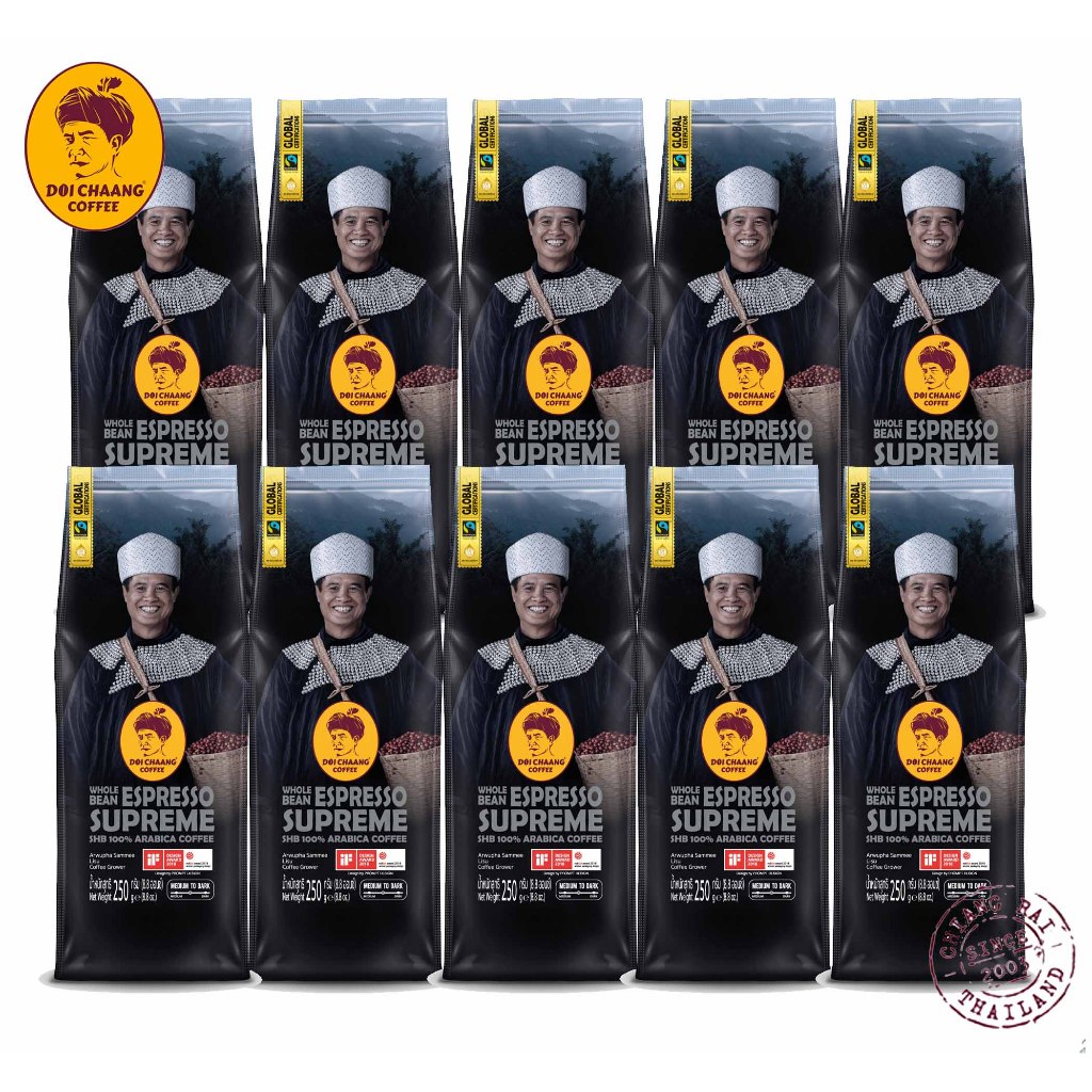 *พร้อมส่ง*:Doi Chaang เอสเพรสโซ่ ซูพรีม 10 ถุง กาเเฟดอยช้าง ระดับคั่วกลาง (Medium to Dark) :Espresso Supreme 250 g.
