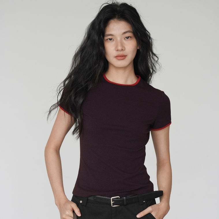 cherryshop🍒พร้อมส่ง เสื้อยืดแฟชั่นผู้หญิง เสื้อยืดแขนสั้น ดีไซน์สีตัดกัน เหมาะกับการสวมใส่ทุกรูปแบบ - รูปที่ 2