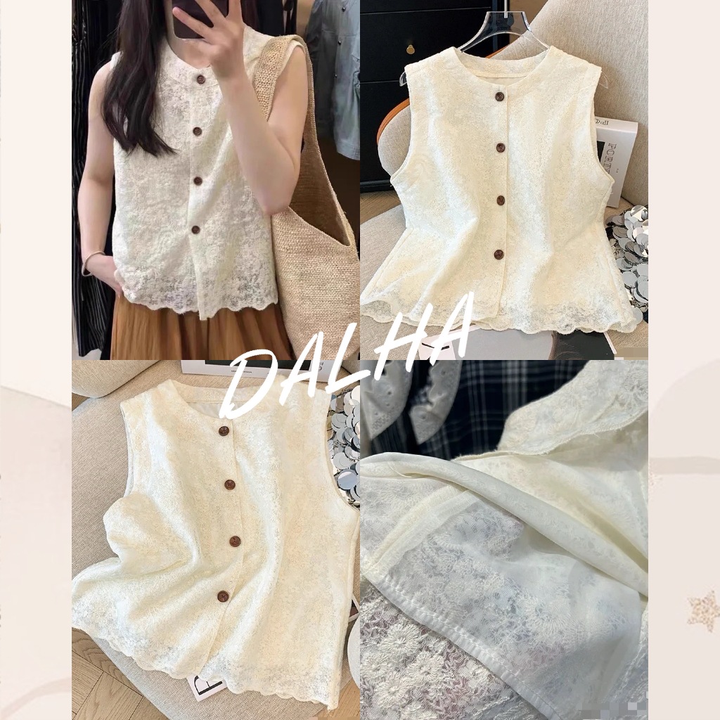 เสื้อป้ายดาหลา-DALHA แขนกุด ลูกไม้ ใส่สบาย ไม่คัน มีซับใน ใส่ได้ทุกโอกาส