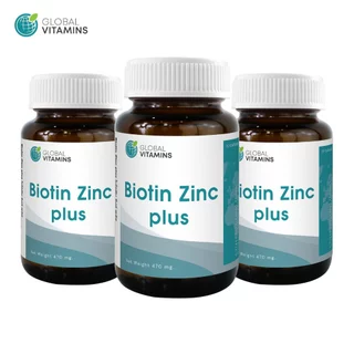 [แพ็ค 3 ขวด] ไบโอติน ซิงค์ โกลบอลวิตามิน Biotin Zinc Global Vitamins ไบโอตินซิงค์ หญ้าหางม้า ไบโอตินพลัสซิงค์
