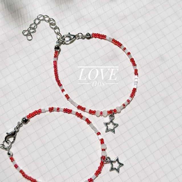 สร้อยข้อมือ handmade มินิมอล ลูกปัดโทนสีแดง จี้ดาว น่ารักมาก - รูปที่ 2