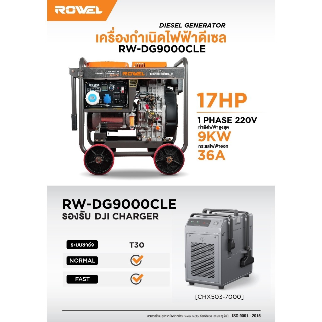 ROWEL เครื่องปั่นไฟ รุ่น DG9000CLE 9000วัตต์ 220V 17HP (กุญแจสตาร์ท) ปั่นไฟ ดีเซล AVR เครื่องกำเนิดไ
