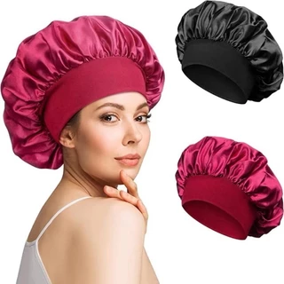 Greateskol ยาว Hair Care Bonnet, Solid ซาตินนุ่มซาตินหมวกอาบน้ํา,สะดวกขอบยืดหยุ่นห่อขนาดใหญ่เลียนแบบผ้าไหม Night Sleep ห