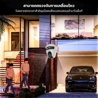 HOME-MALL กล้องวงจรปิดกันน้ำ4K 3เลนส์ ภาพ3จอ 3Lends พูดคุยโต้ตอบได้ ซูม10เท่า app icam365 สีขาว