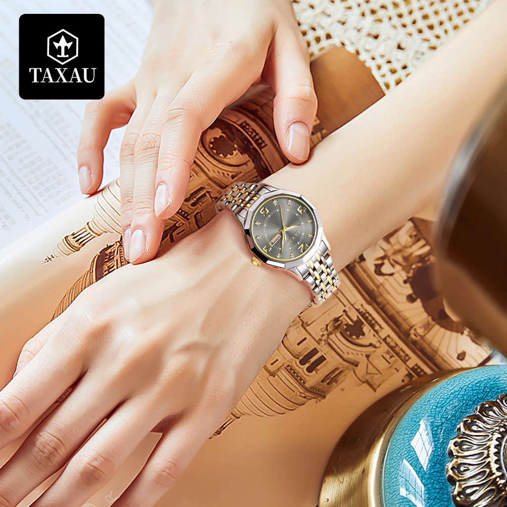 TAXAU นาฬิกาข้อมือผู้หญิง กันน้ํา 100% สายสแตนเลส เพชร เข้ากับทุกการแต่งกาย แฟชั่น นาฬิกาหญิง 8402