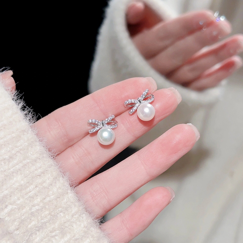 BWjewerly[ราคาต่อคู่] 925 เงิน ต่างหูสตั๊ดไข่มุกผีเสื้อ ต่างหูของผู้หญิงอินเทรนด์ใหม่ - รูปที่ 4