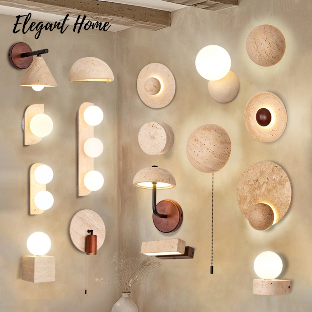 【Elegant Home】โคมไฟติดผนัง หินทราเวอร์ตีน สไตล์วาบิ-ซาบิ สำหรับตกแต่งบันได โถงทางเดิน หัวเตียง และร้านค้า