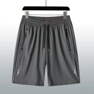 กางเกงขาสั้นกีฬาแห้งเร็วสำหรับผู้ชายไซส์ใหญ่ L-5XL ผ้าไหมน้ำแข็งระบายอากาศได้ดี เอวยางยืดหลวม