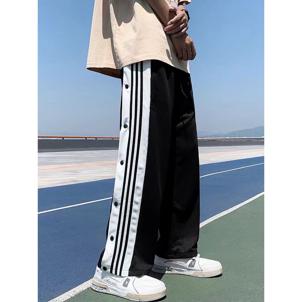 CC-33303 กางเกงขากว้างสปอร์ตทรงตรง แบบมีกระดุม ดีไซน์ทันสมัย ใส่สบายหลวมๆ ผสมผสานได้กับทุกสไตล์