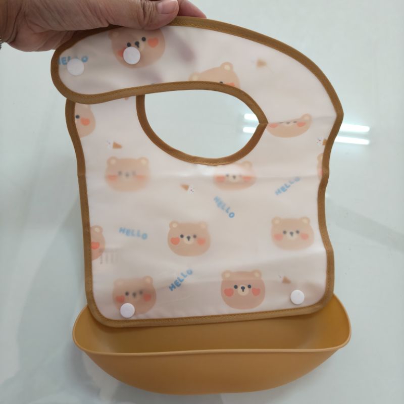 ผ้ากันเปื้อนเด็กกันน้ำ มีถาดรอง สีพาสเทล - รูปที่ 2