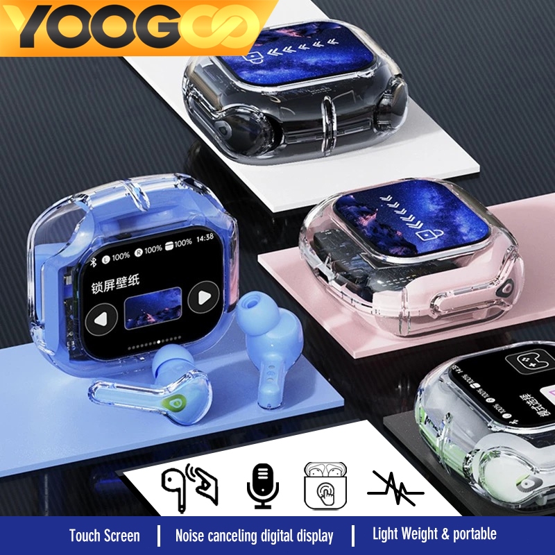 YOOGOO หูฟังบลูทูธพร้อมหน้าจอทัชสกรีน หูฟังจอสัมผัส หูฟังไร้สาย ตัดเสียงรบกวน พร้อมไมโครโฟน หน้าจอLCD Bluetooth Earphone