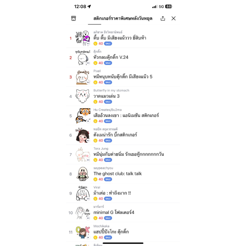 สติกเกอร์ ลดราคา 40 เหรียญ 💕🥰