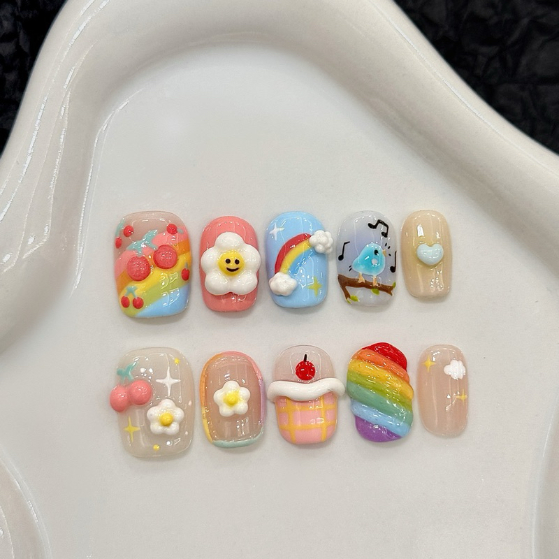 Handmade A1571 ลายการ์ตูนสามมิติโดพามีนน่ารัก เล็บปลอม เล็บเจลแท้
