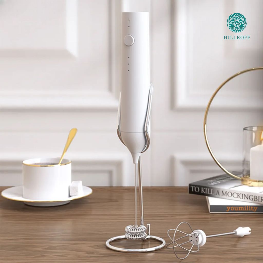 Hillkoff : Electric Milk Frother 3‑Speed USB‑C ตีฟองนมอัตโนมัติ เครื่องตีฟองนมไร้สาย สีขาว สีดำ – โปรปัง