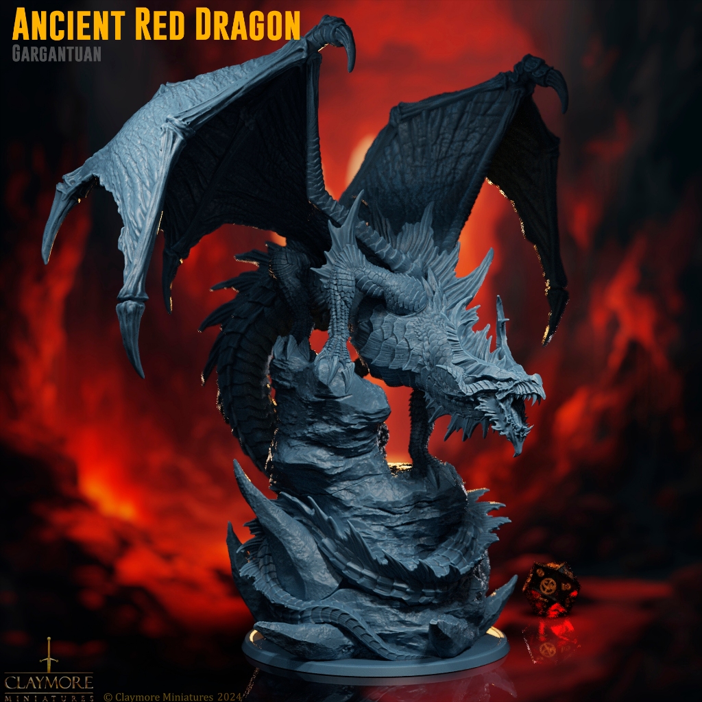 DnD Dragon I Ancient Red Dragon (งานเรซิ่นสีเทา ยังไม่ลงสี) ขนาดฐาน 4 นิ้ว