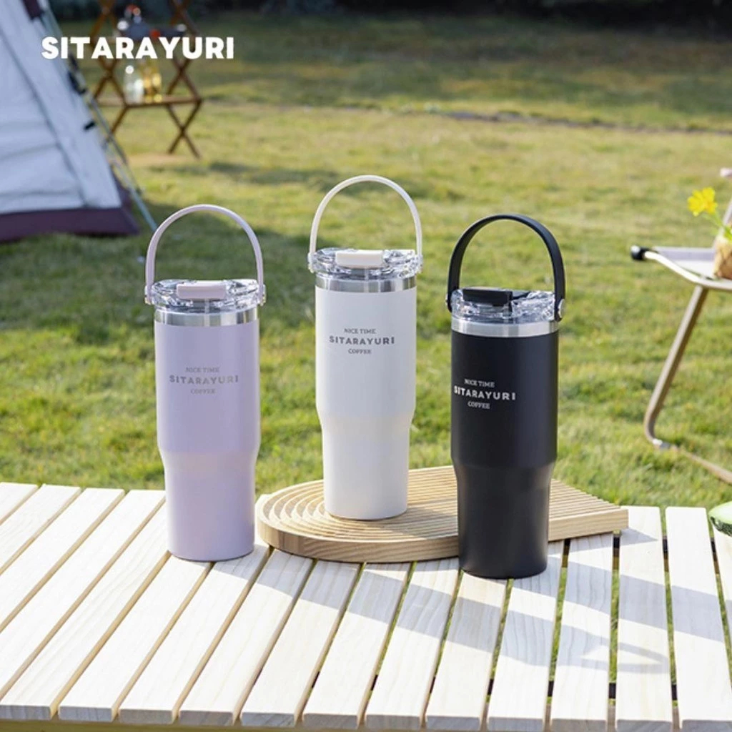 SITARAYURI  แก้วเก็บความเย็น/ร้อน ความจุสูง แก้วสแตนเลส แก้วน้ำแบบมีหูหิ้วจับพร้อมหลอด ขนาด600ML/900ML