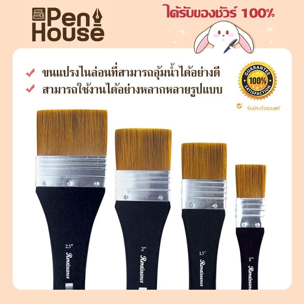 เรนาซองซ์ แปรงขนทอง Renaissance Synthetic Brush ขนาด 1/1.5/2/2.5 นิ้ว เหมาะสำหรับสีน้ำ สีอะคริลิค สีเทมพาร่า งานเดคูพาจ