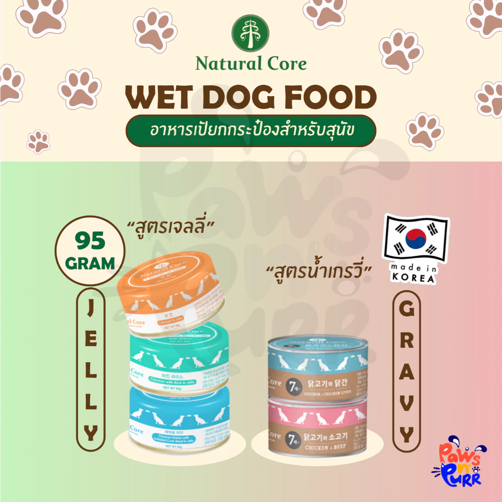 Natural Core อาหารเปียกกระป๋องสำหรับสุนัข Premium Grade (95g/กระป๋อง), สูตรผัก (80g/กระป๋อง)