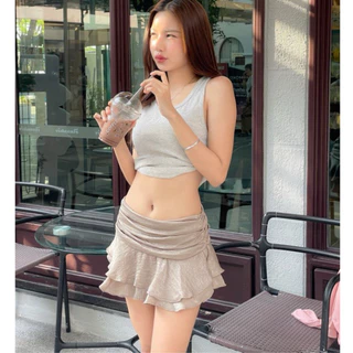 กระโปรงสั้น เอวต่ำ ผ้าซิล์ค Petals mini skirts