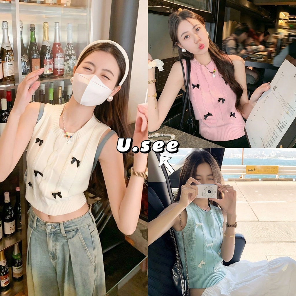 เสื้อเเขนกุด เสื้อกั๊กไหมพรม คอกลม งานเเฟชั้นเกาหลี งานถักเเบบดี#2306