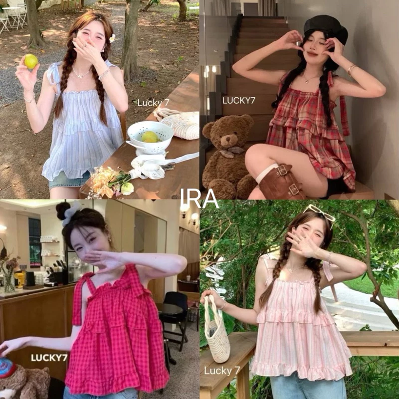 BY IRA Tingerbelle Tank Top (915/23036) สายเดี่ยวลายสก็อต ดีเทลยางยืดรอบอก สายสามารถมัดได้ตามสไตล์ เหมาะกับทุกสายแค้ม