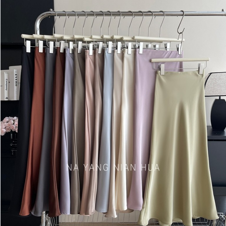 🌻🧸Grace🌻🧸 Fishtail Skirts กระโปรงซาตินบางพริ้ว ทรงสวย ใส่สบาย กระโปรงมิดี้เอวสูงสำหรับผู้หญิง 8807
