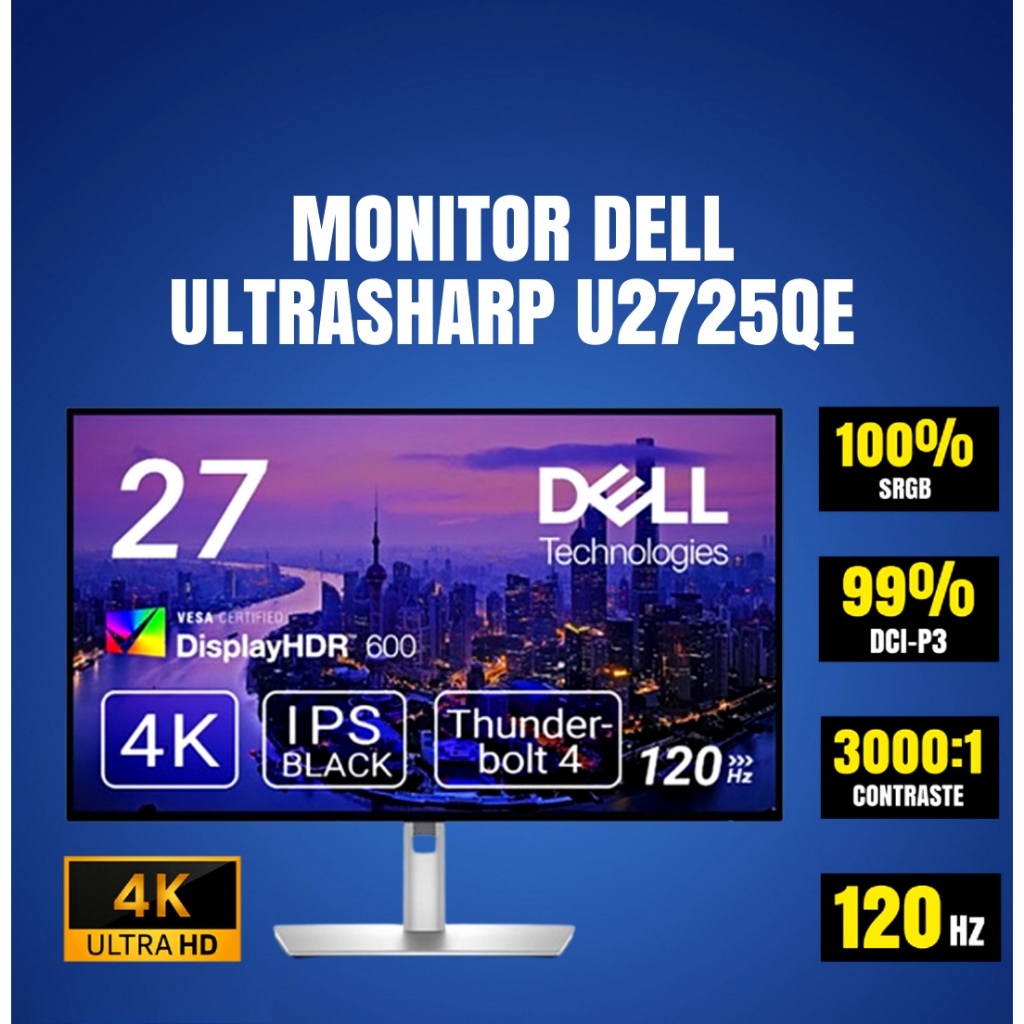 [0%] Dell UltraSharp U2725QE 27" 4K Thunderbolt4 Hub Monitor, 99% DCI-P3, Black IPS Panel, 120Hz Ref