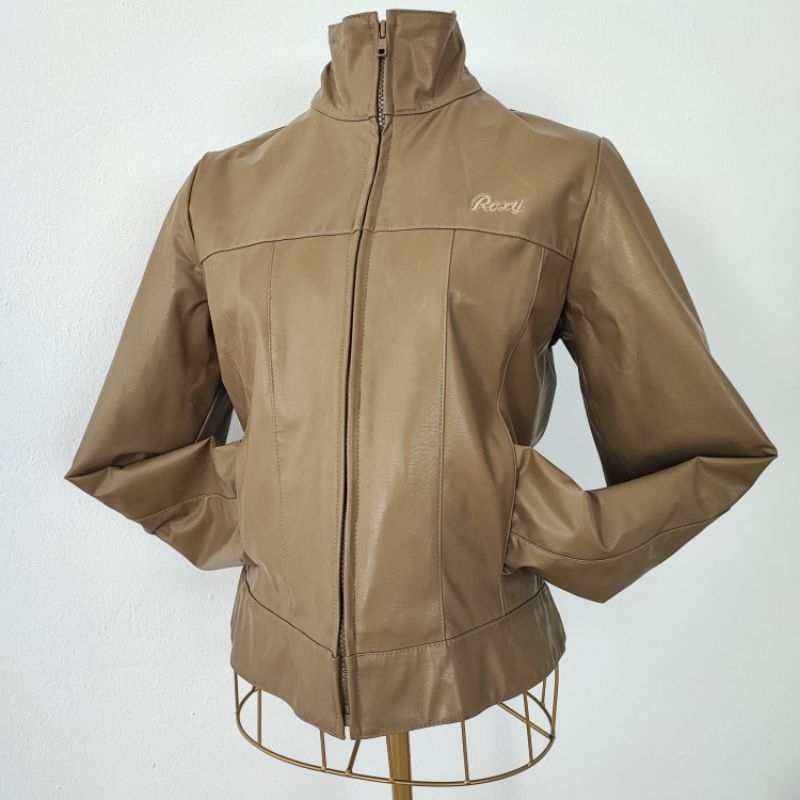 ROXY brown leather Jacket เสื้อหนังroxyแท้ สวยหายาก