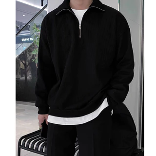 เสื้อผู้ชาย แขนยาว ผ้าลูกฟูก เสื้อโปโล กันหนาว ผ้าลูกฟูก แขนยาว ทรงหลวม สไตล์เกาหลี
