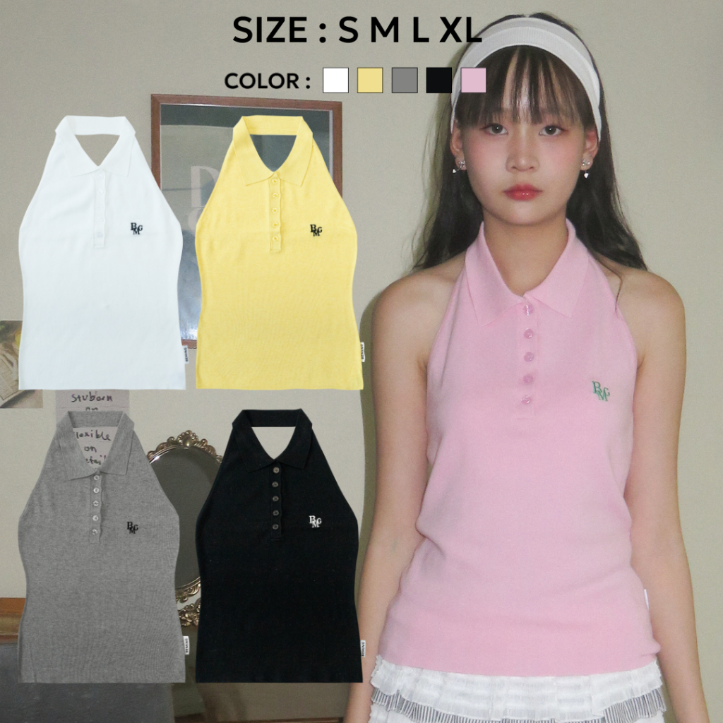 Bemingtop921(S-XL)-Sunny Day Knit Polo - เสื้อนิตฮอลเตอร์ทรงพอดีตัว ใส่แล้วเป๊ะทุกองศา