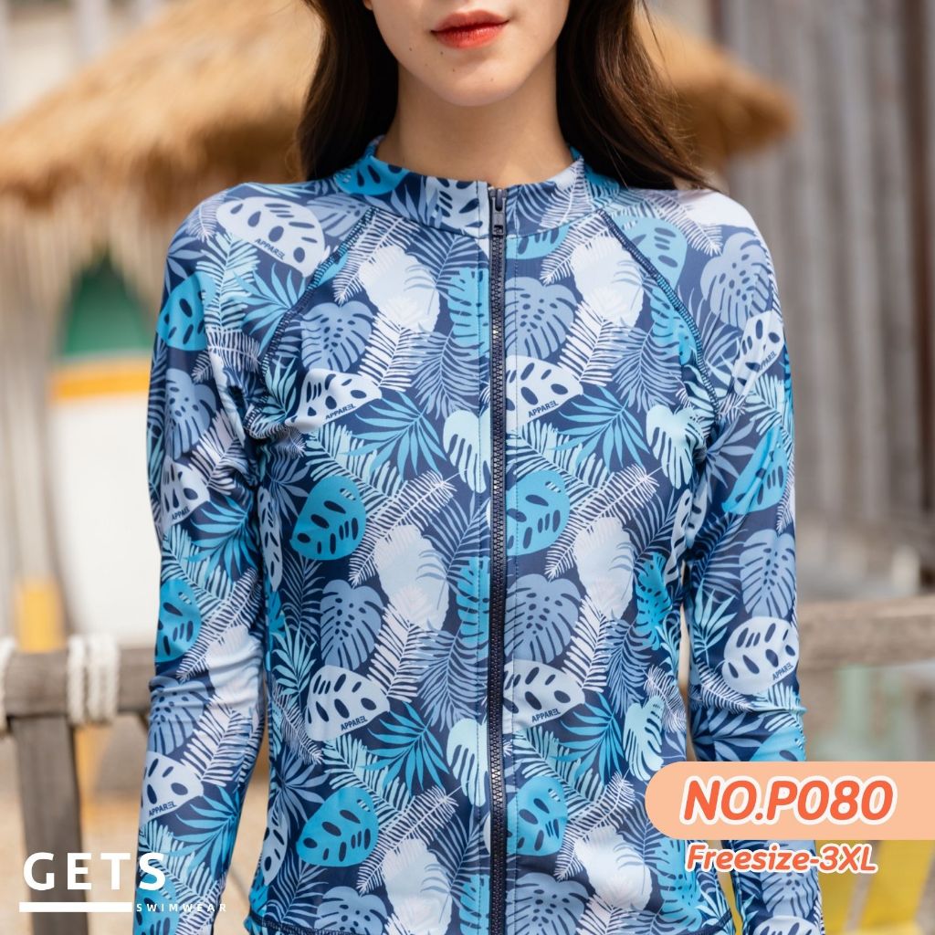 Getsswimwear   P080 เสื้อว่ายน้ำแรชการ์ดกันยูวีรุ่นใหม่ มีซิปแขนยาว มีฟองน้ำและซับใน ราคา ถูกที่สุด ดีลบีเคเค แกลเลอรีภาพที่ 3