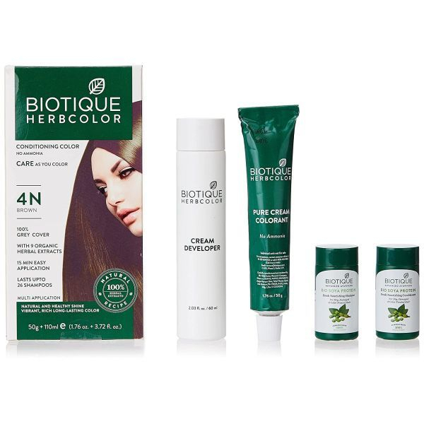 Biotique Herbcolor Hair Color 4N - Brown (50gm+110ml) shampoo& conditioner free    110ml