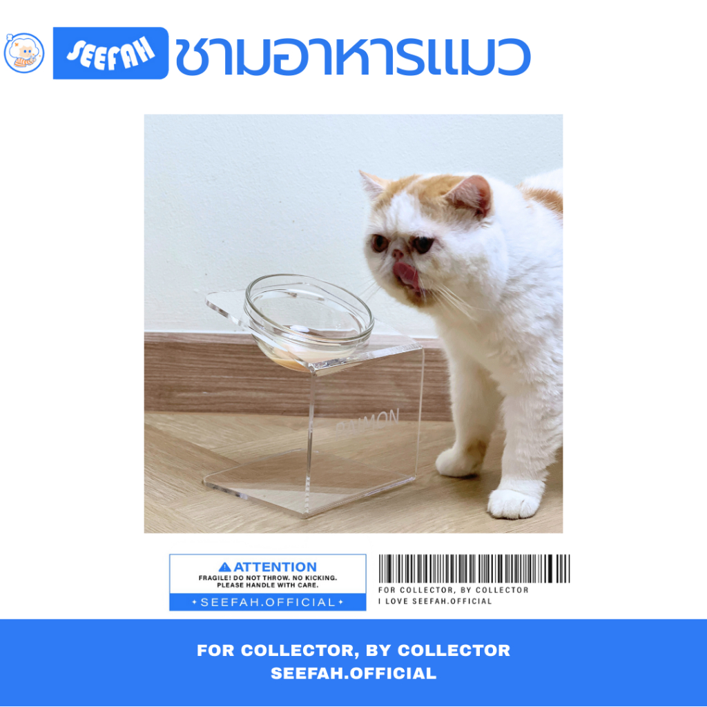 ชามวางอาหารน้องแมวและสัตว์เลี้ยง เพื่อสุขภาพชามแก้ว ชามเอียง 15 องศา