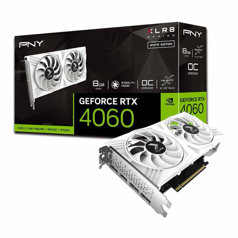 VGA PNY RTX4060 XLR8 VERTO DF WHITE EDITION OC 8GB (การ์ดจอมือสอง)