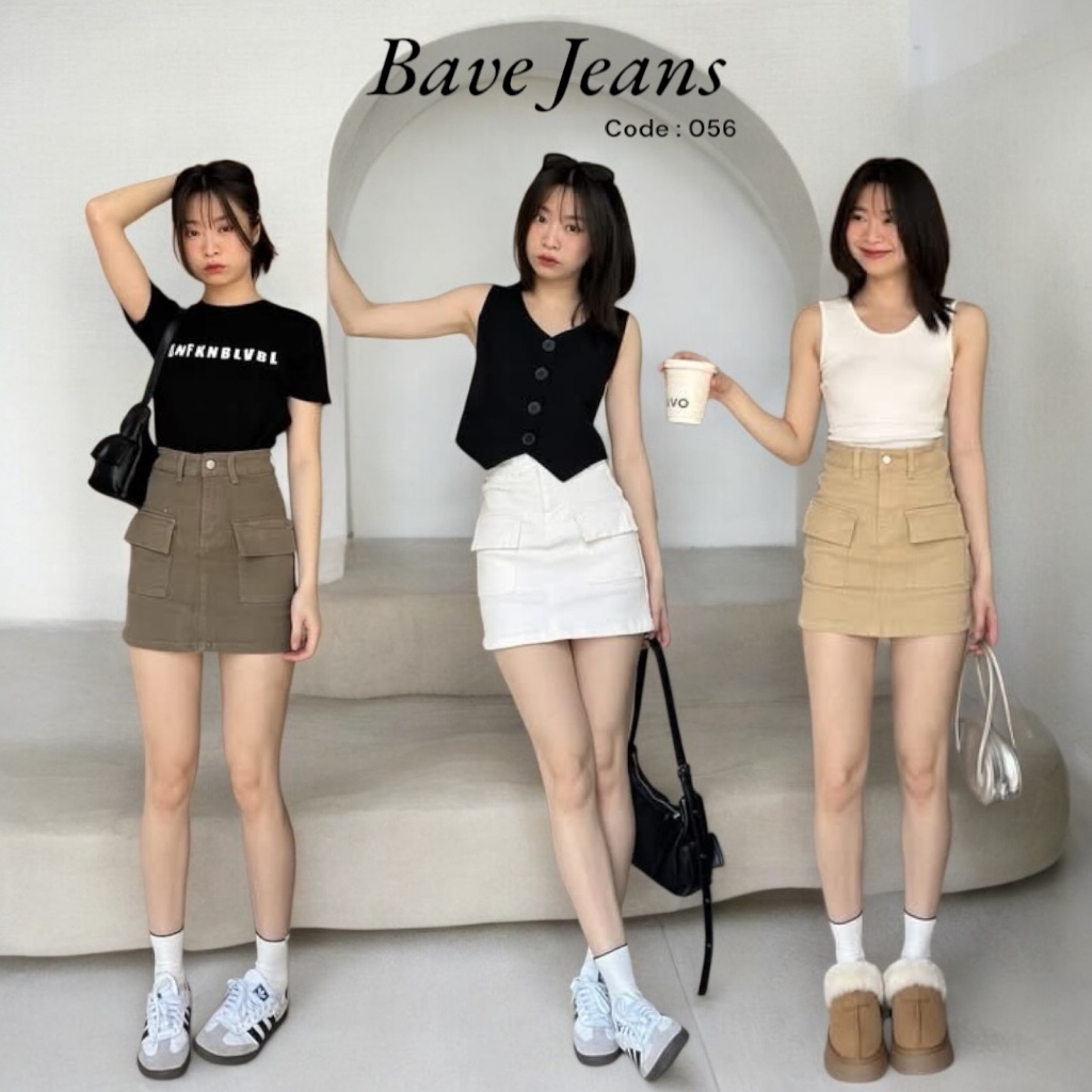BAVE JEANS กระโปรงยีนส์ยีนส์สั้นผ้ายืด Minimal มีซับใน Code 056