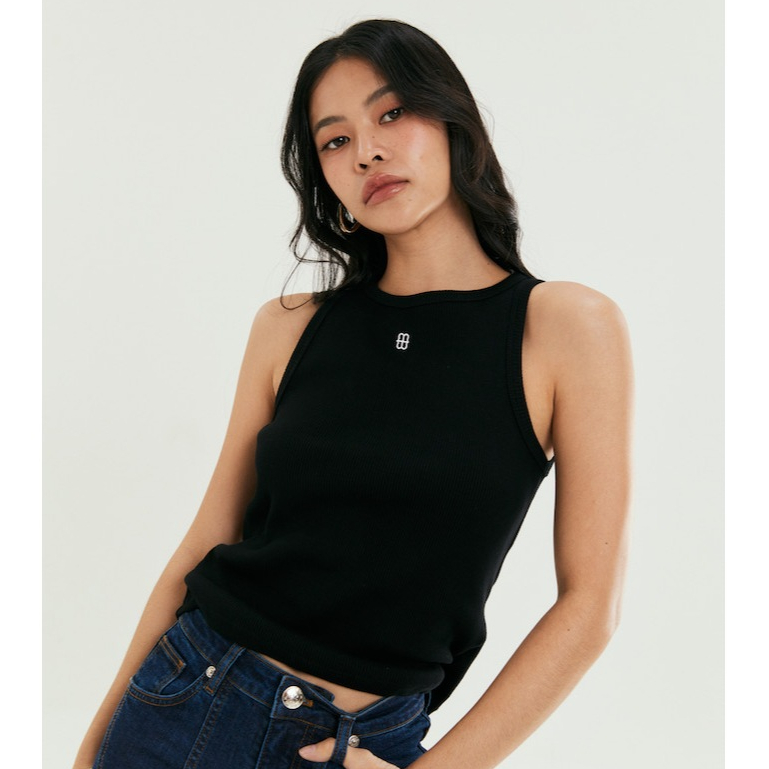 MOTTOM - MOTTOM Logo-Embroidered Ribbed Stretch-Cotton Tank Top in Black