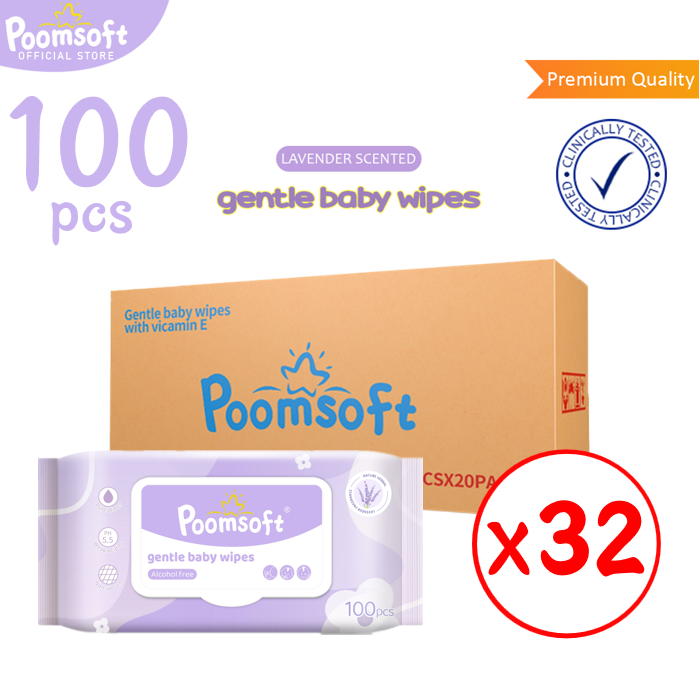 Poomsoft ลาเวนเดอร์ ทิชชู่เปียก 3200แผ่น 32แพ็ค Baby wipes Lavender wipes