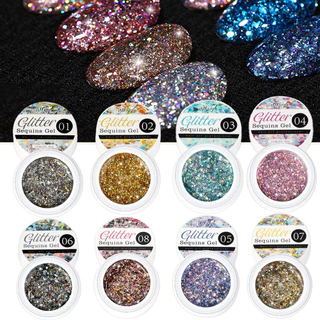 สีเจลกริตเตอร์ 3D Monja กริตเตอร์แน่นๆสะท้อนแสงวิ้งประกายสวย 8เฉดสี ขนาด 5ml.🌈พร้อมส่งในไทย 🌈