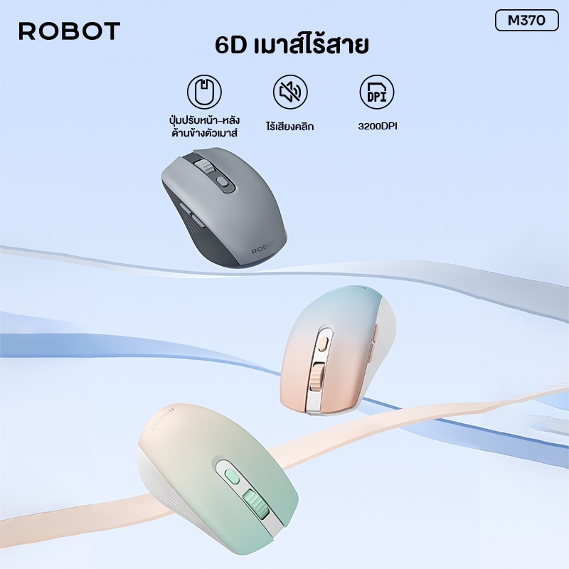 ROBOT เมาส์ไร้สาย เซตเมาส์ไร้เสียงคลิกและแผ่นรองเมาส์ลายการ์ตูน WIRELESS MOUSE รุ่น M370/ RP07 ประกัน 1 ปี