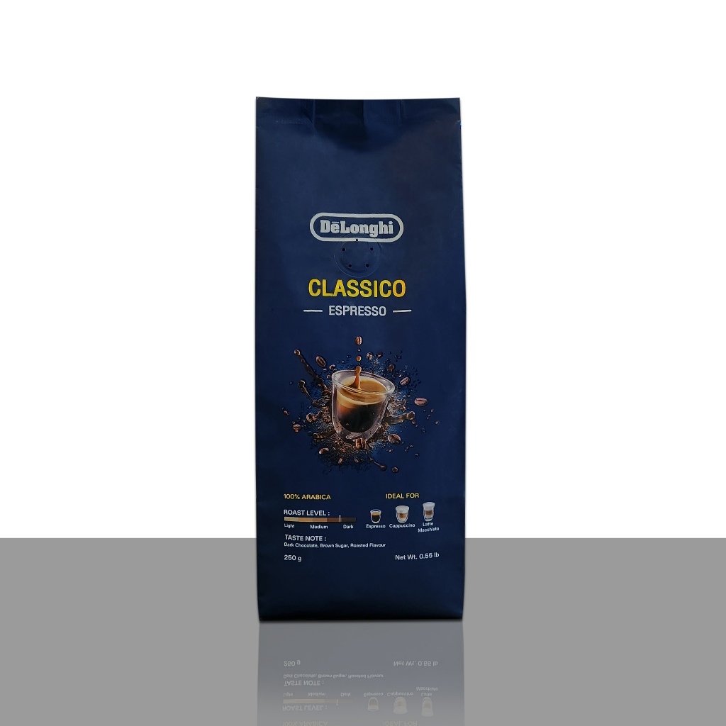 De'Longhi เมล็ดกาแฟอาราบิก้า 100% (คั่วเข้ม) ชนิดเต็มเมล็ด ขนาด 250g